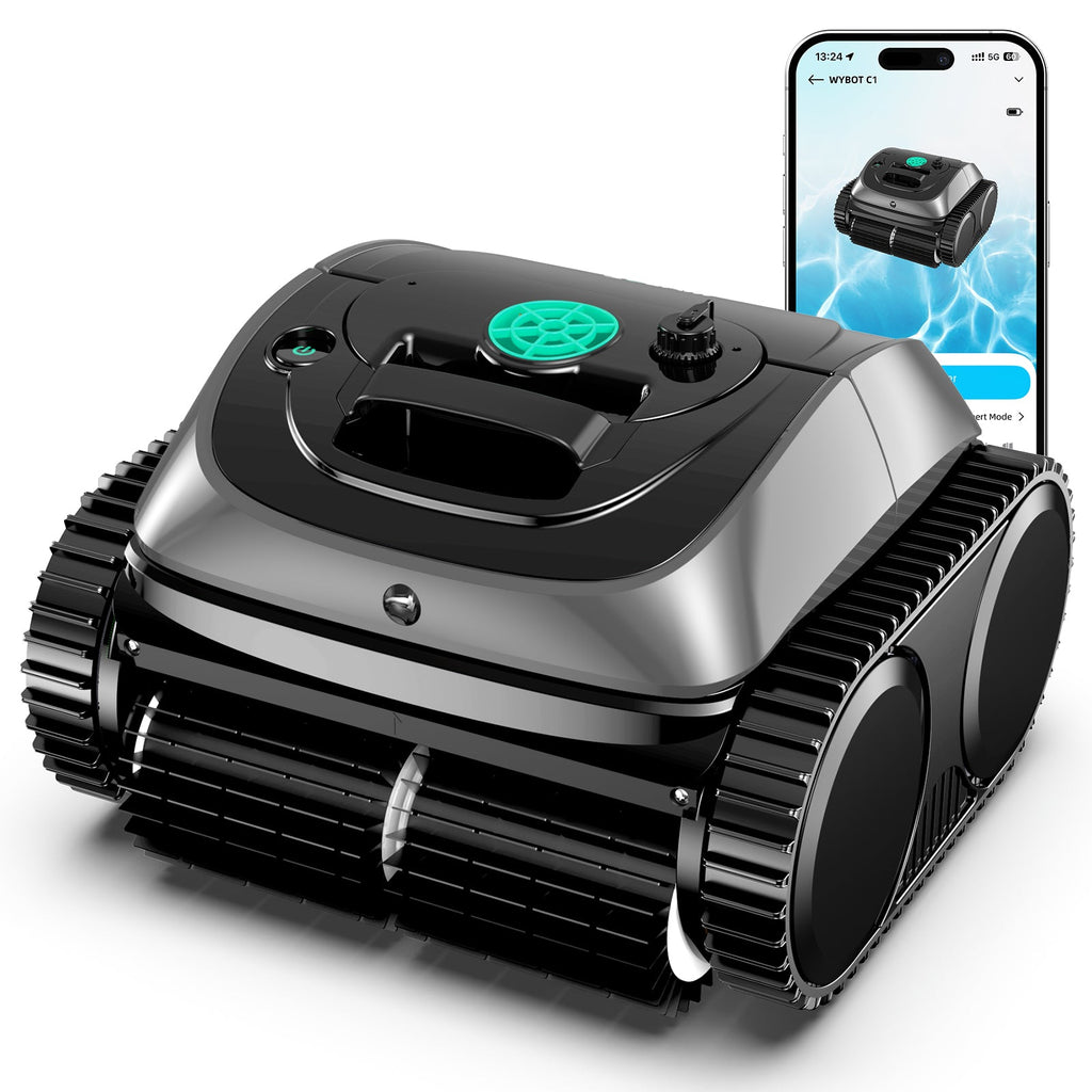 (2025 New) WYBOT C1 Cordless Pool Vacuum, Wall & Waterline Cleaning, Pool Cleaner Robot with Smart Route Planning, 150 Mins Runtime, Ideal for Inground Pools Up to 1,614 Sq.ft, DeepGrey & Green