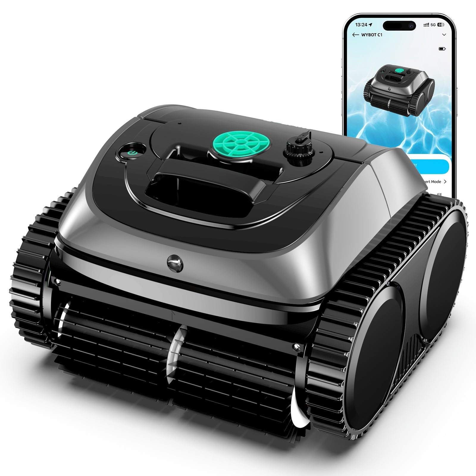 (2025 New) WYBOT C1 Cordless Pool Vacuum, Wall & Waterline Cleaning, Pool Cleaner Robot with Smart Route Planning, 150 Mins Runtime, Ideal for Inground Pools Up to 1,614 Sq.ft, DeepGrey & Green