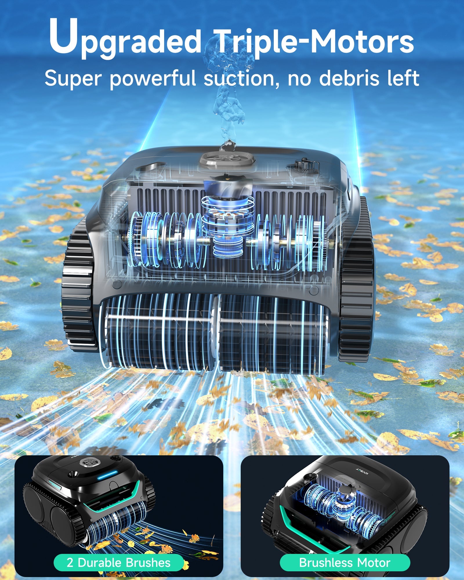 (2025 New) WYBOT C2 Robotic Pool Cleaner, Inground Pool Vacuum Robot for Floor, Wall & Waterline Cleaning with Ultra-Fine Filtration, Triple Motor Powerful Suction, 180mins Runtime, for 2512 Sq.ft