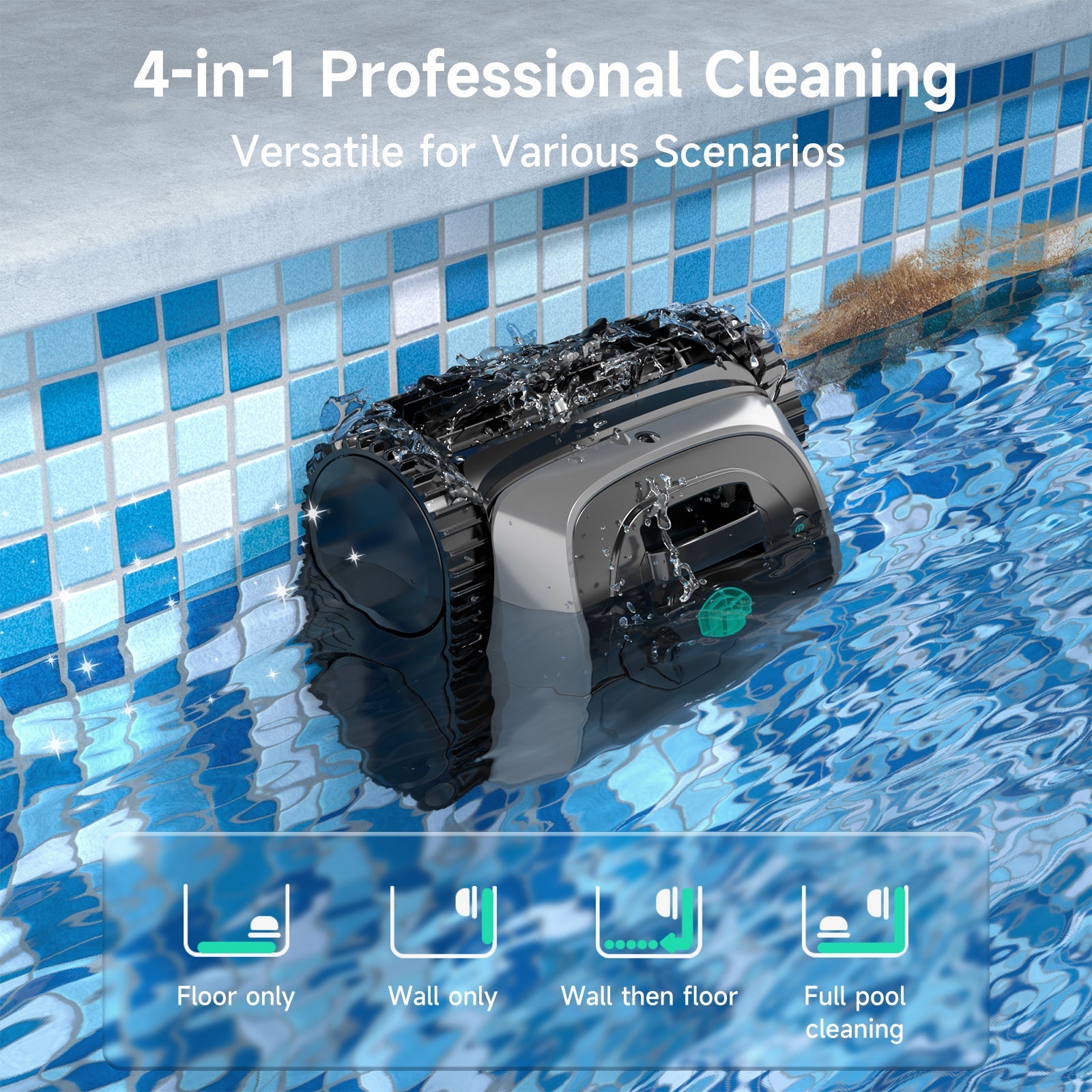 (2025 New) WYBOT C1 Cordless Pool Vacuum, Wall & Waterline Cleaning, Pool Cleaner Robot with Smart Route Planning, 150 Mins Runtime, Ideal for Inground Pools Up to 1,614 Sq.ft, DeepGrey & Green